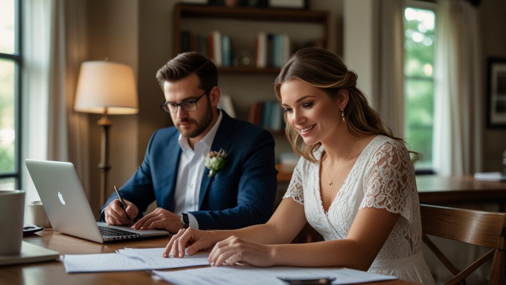 pareja de novios planeando el presupuesto de su boda