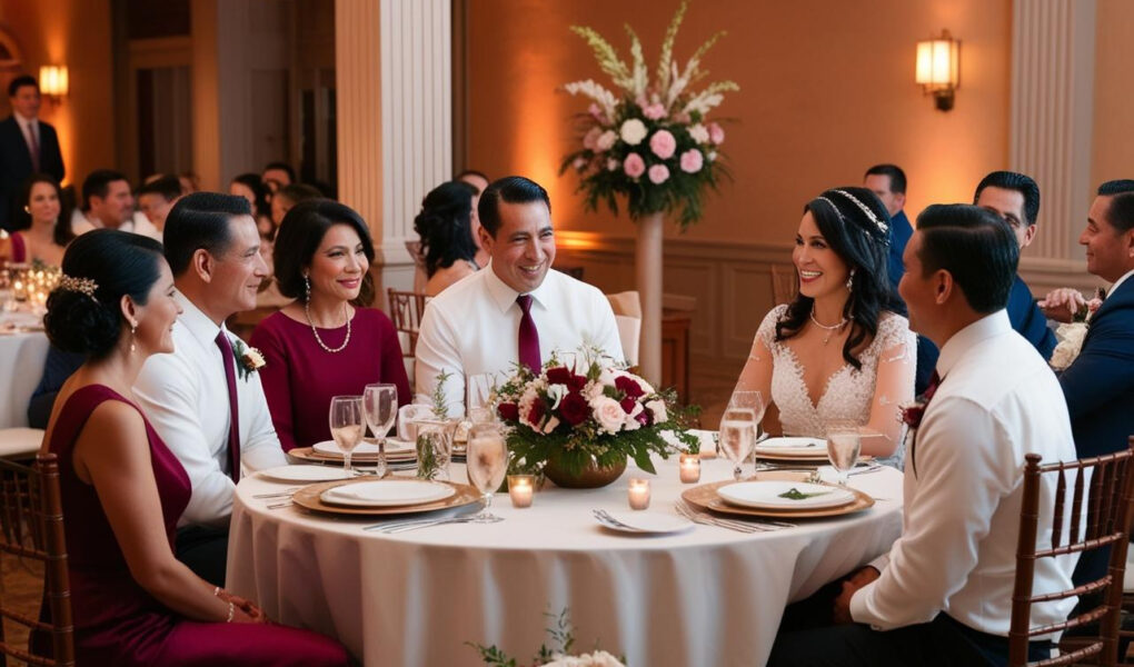 familia en una mesa de boda