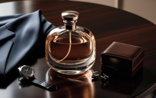 Imagen de un perfume de hombre sobre una mesa elegante