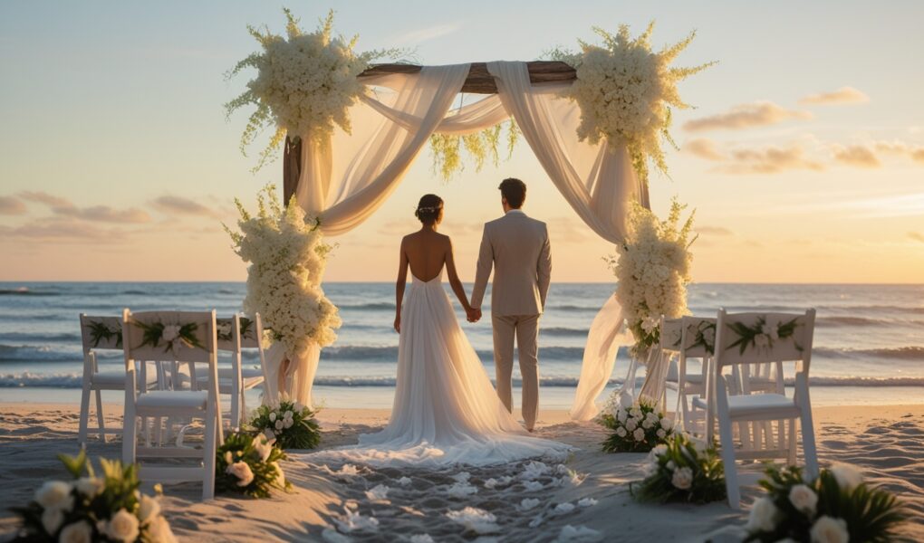 novios casandose en la playa
