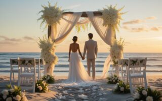 novios casandose en la playa
