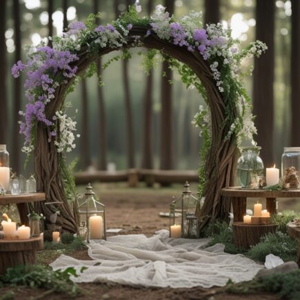 escenario de boda holistica en el bosque