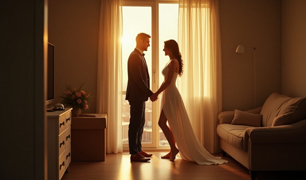 pareja de recien casados en su nuevo hogar