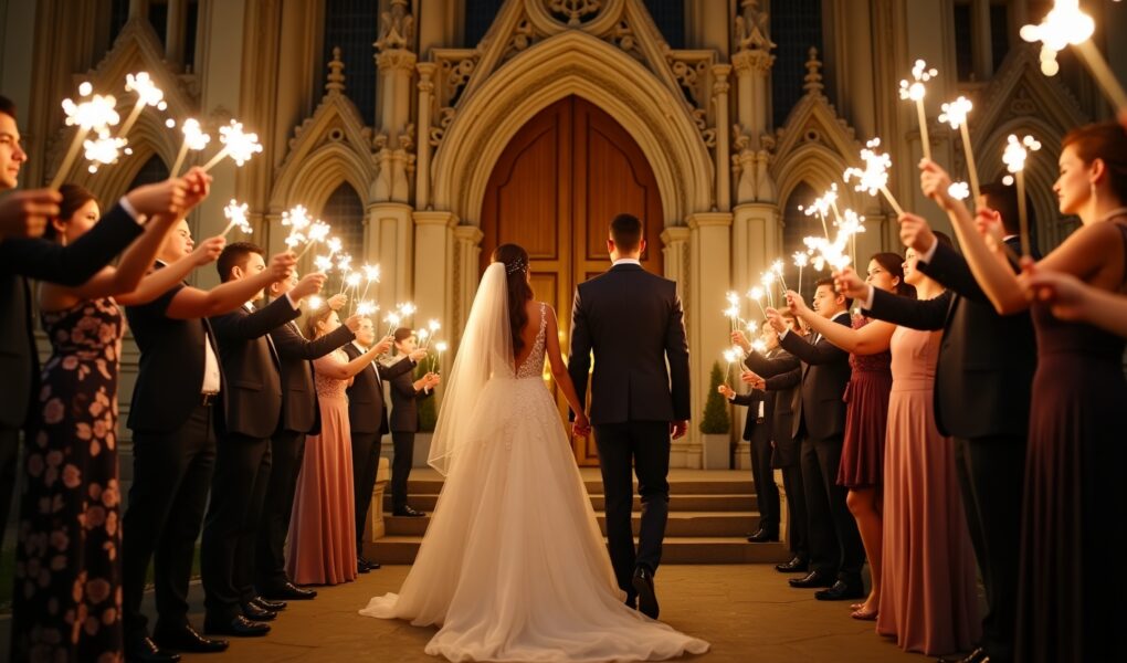 pareja de recien casados a la salida de una iglesia