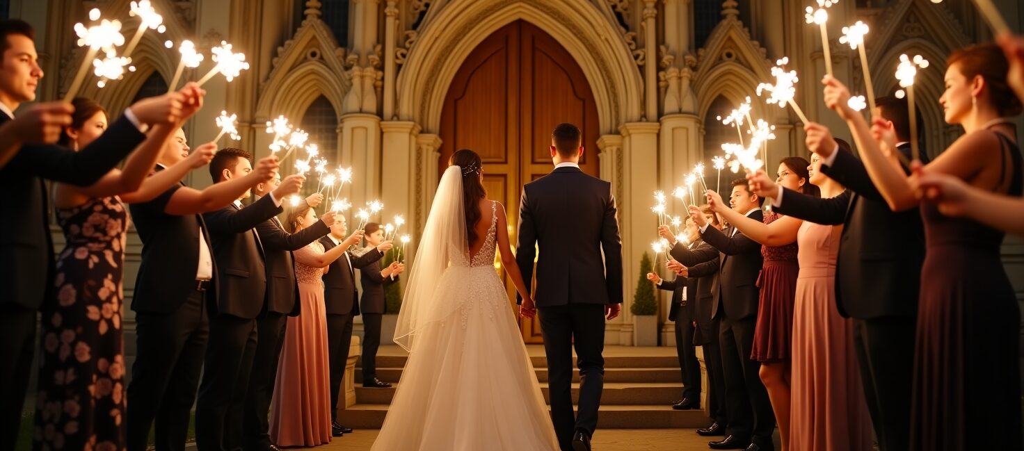 pareja de recien casados a la salida de una iglesia