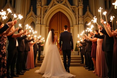 pareja de recien casados a la salida de una iglesia