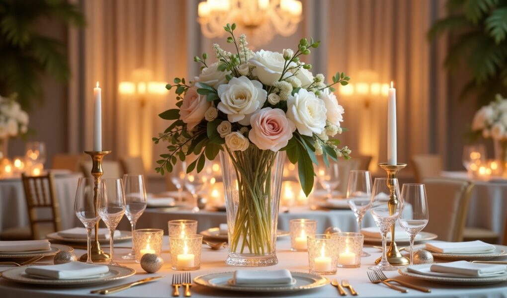 centro de mesa en la recepcion de una boda