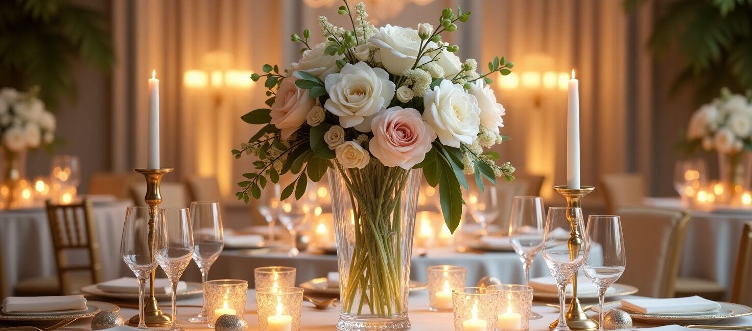 centro de mesa en la recepcion de una boda