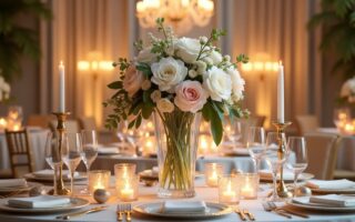 centro de mesa en la recepcion de una boda