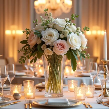 centro de mesa en la recepcion de una boda